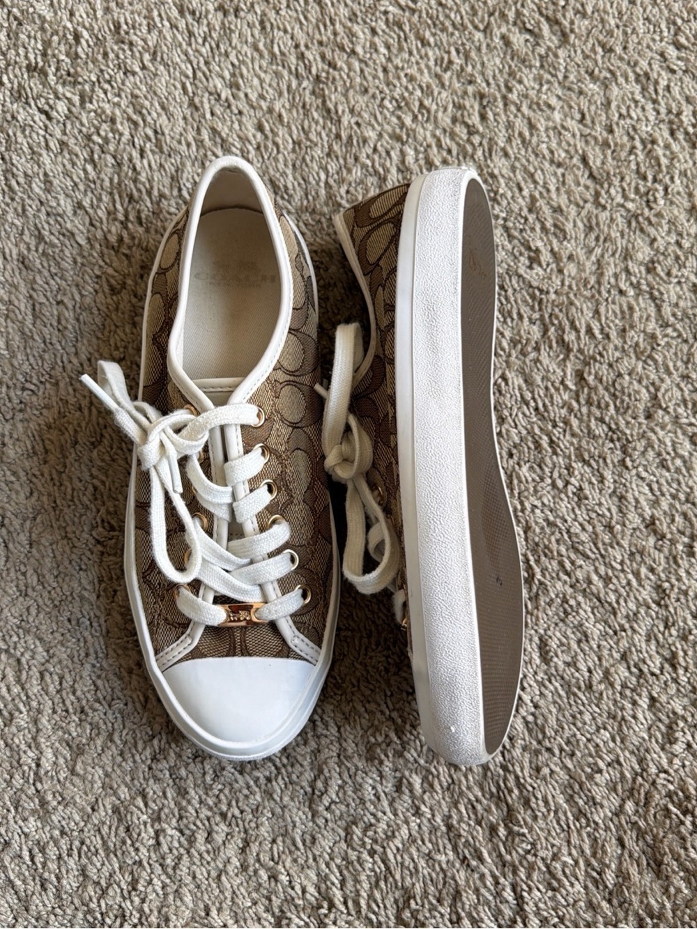 Coach Tan Signature Canvas Low-Top Sneakers with White Accents - Picture 4 of 7